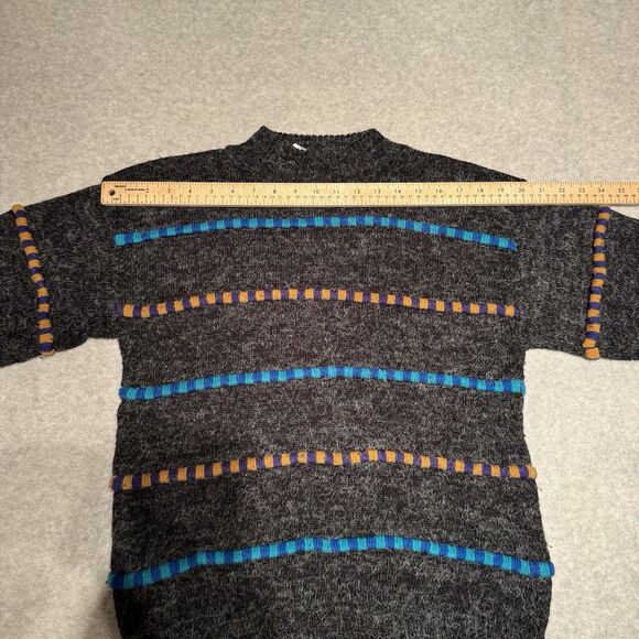 Vintage Croquet Club Knit Sweater Gray Blue Orange Striped Women M Retro 90s 80s - Picture 7 of 9